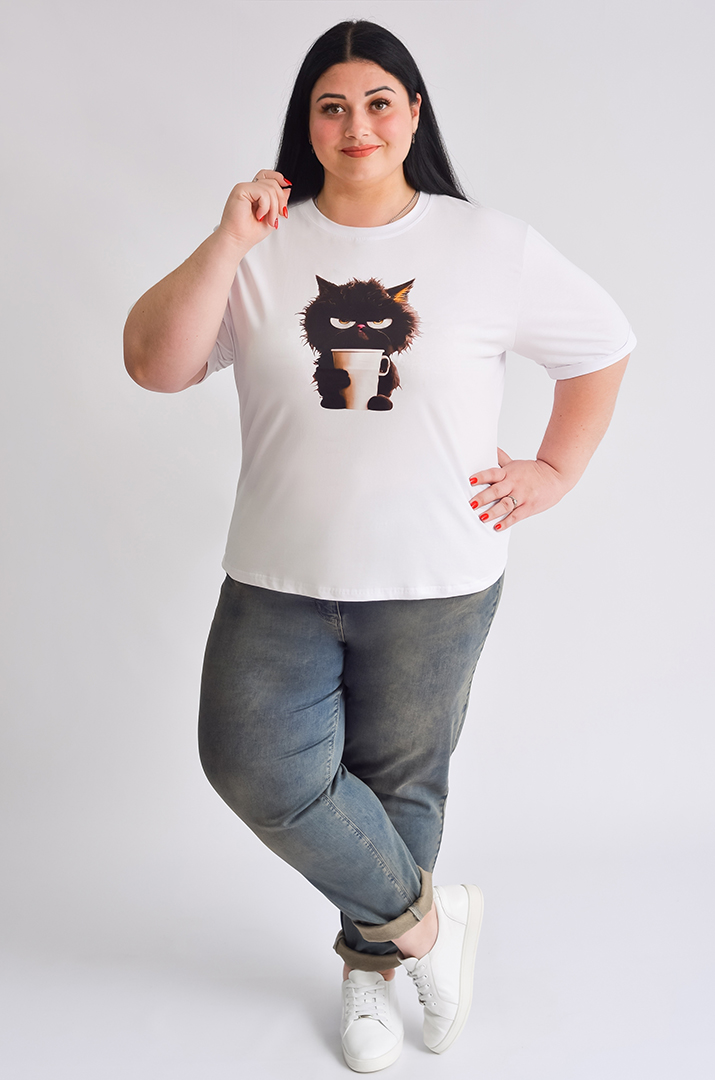 Футболка біла з котиком великих розмірів