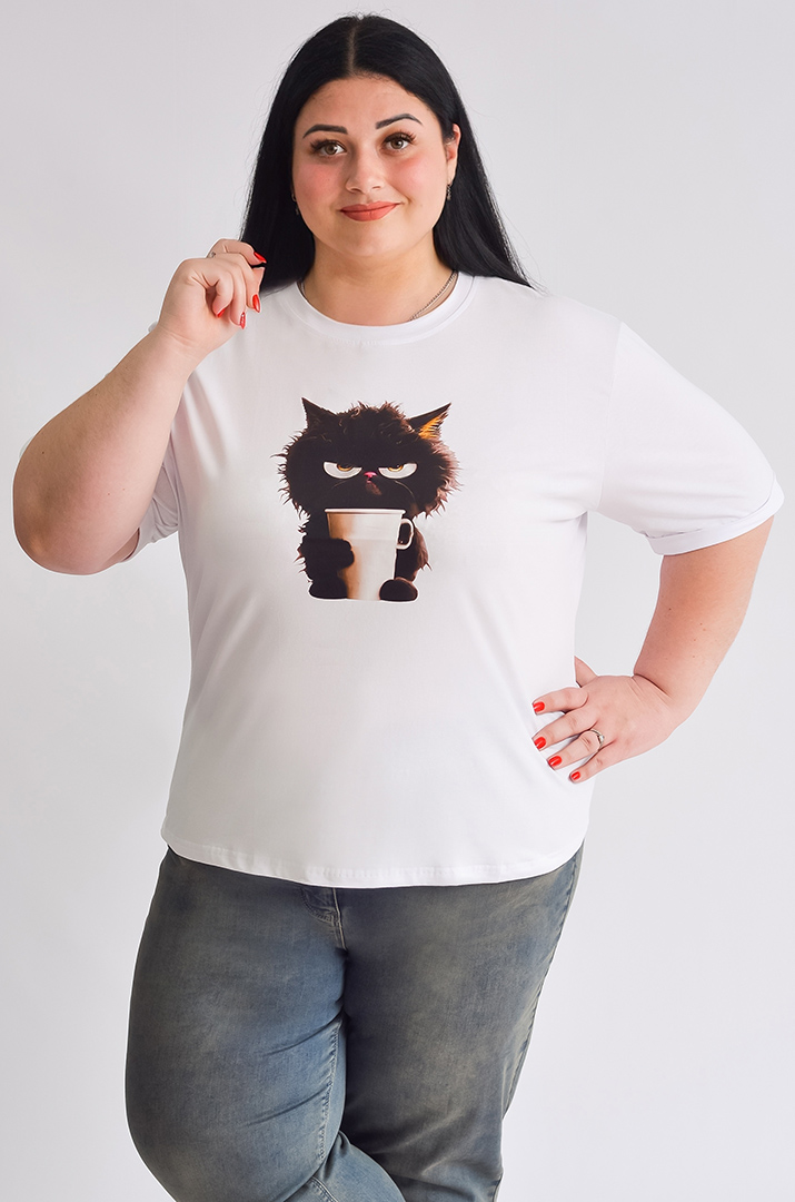 Футболка біла з котиком великих розмірів