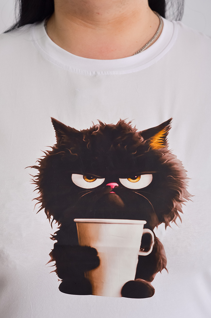 Футболка біла з котиком великих розмірів