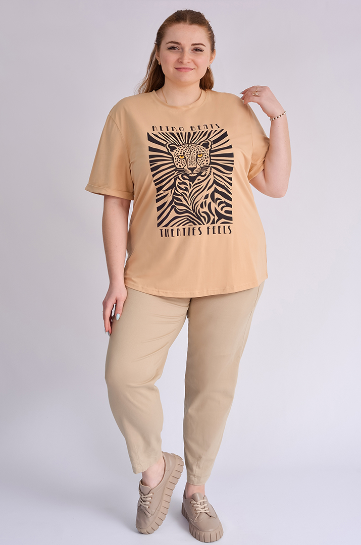 Футболка довга з принтом леопарда великих розмірів