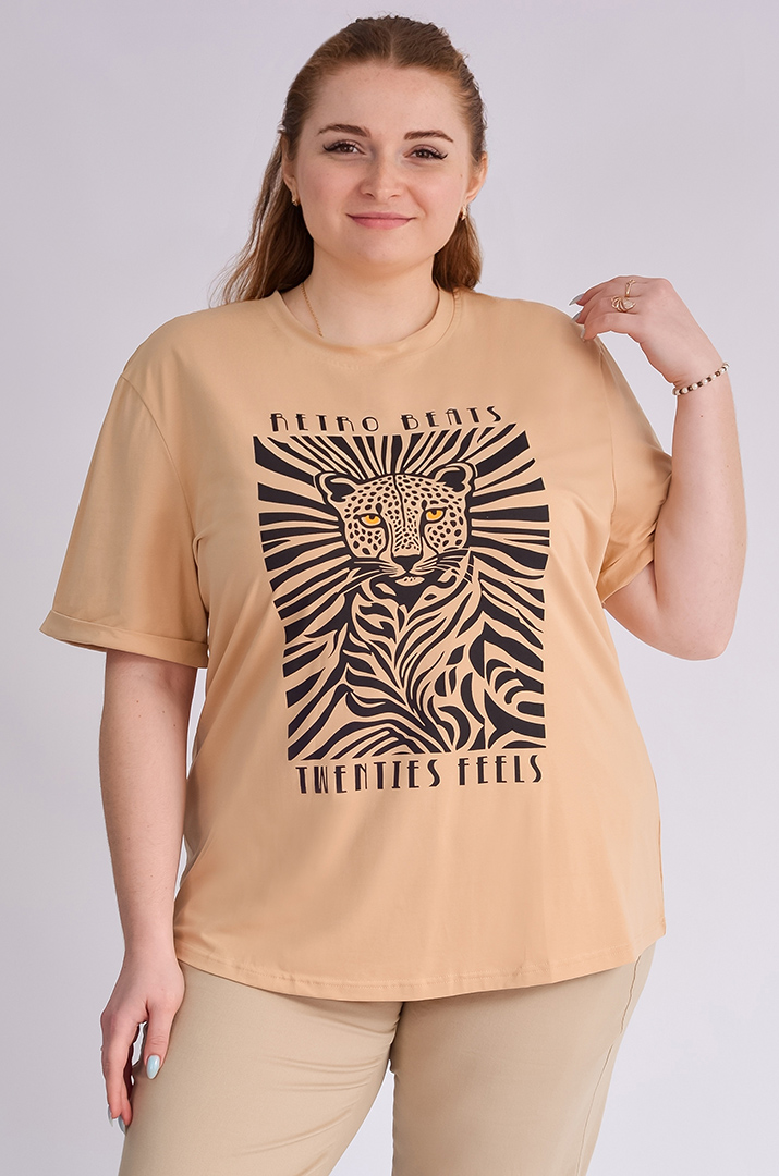 Футболка довга з принтом леопарда великих розмірів