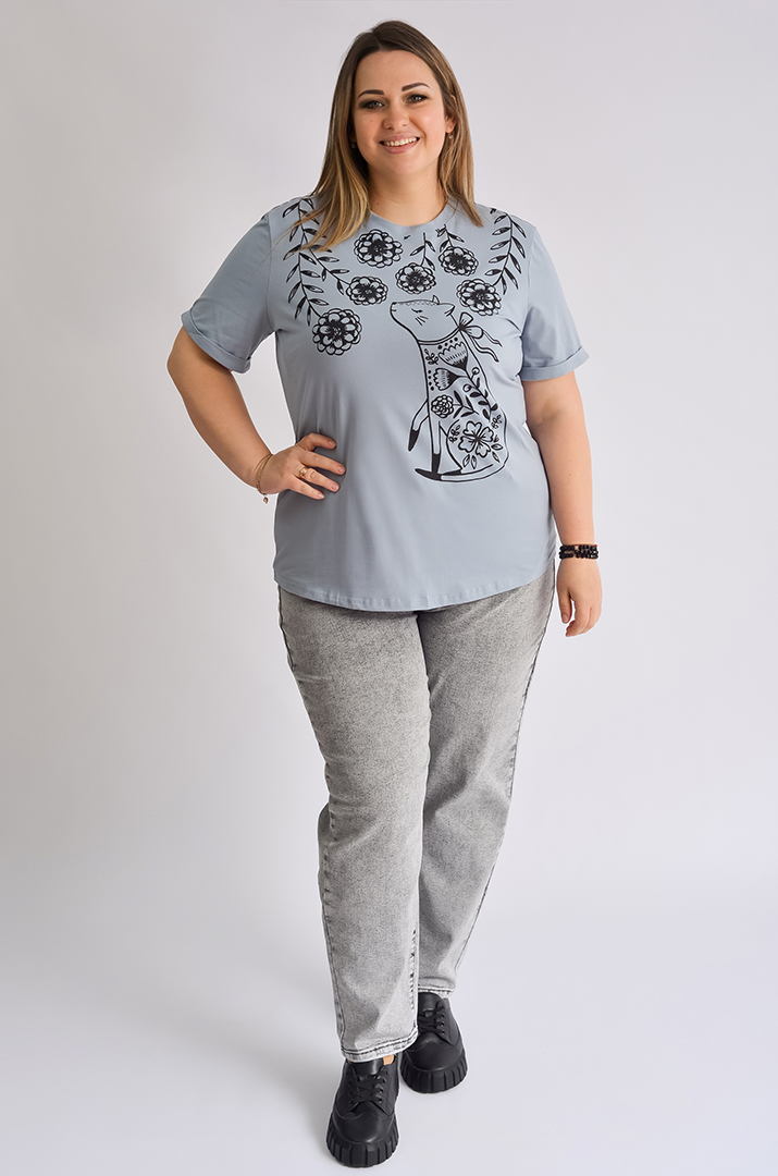 Футболка довга з принтом великих розмірів