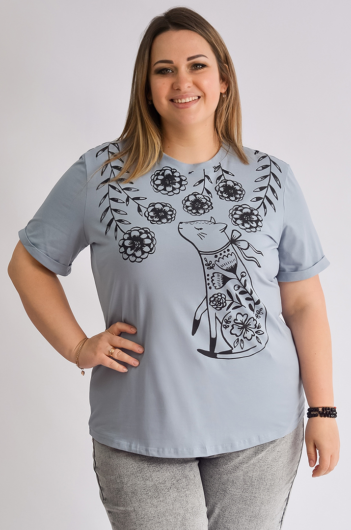 Футболка довга з принтом великих розмірів