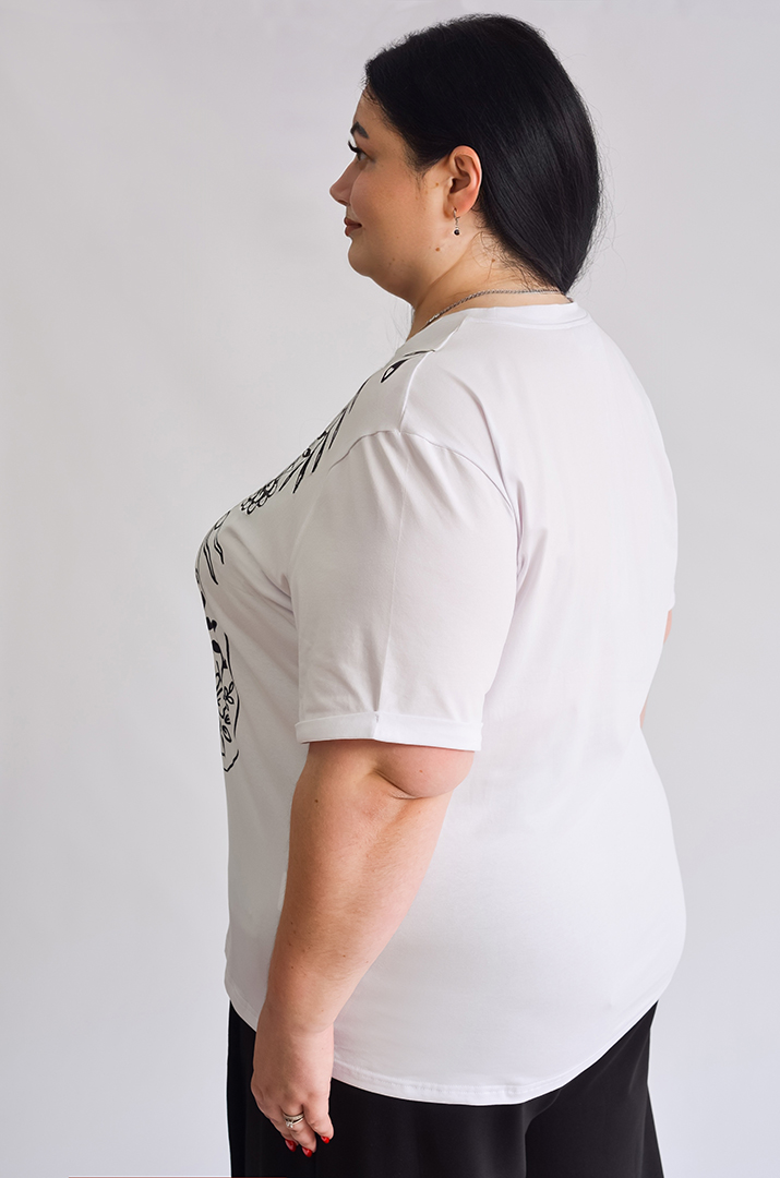 Футболка довга з принтом великих розмірів