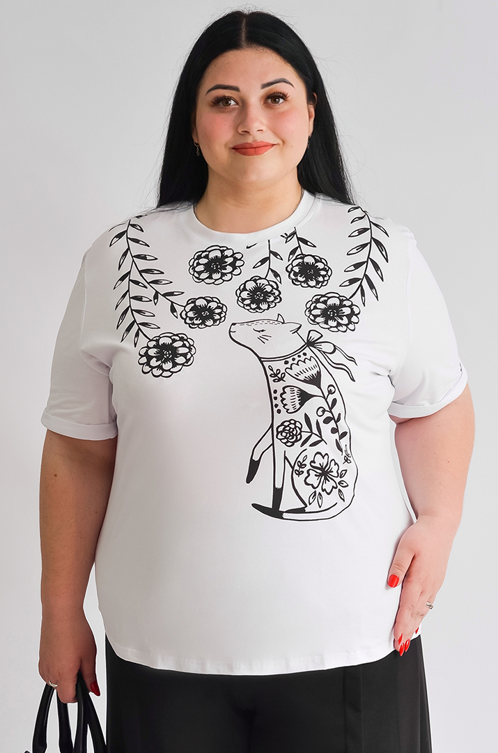 Футболка довга з принтом великих розмірів