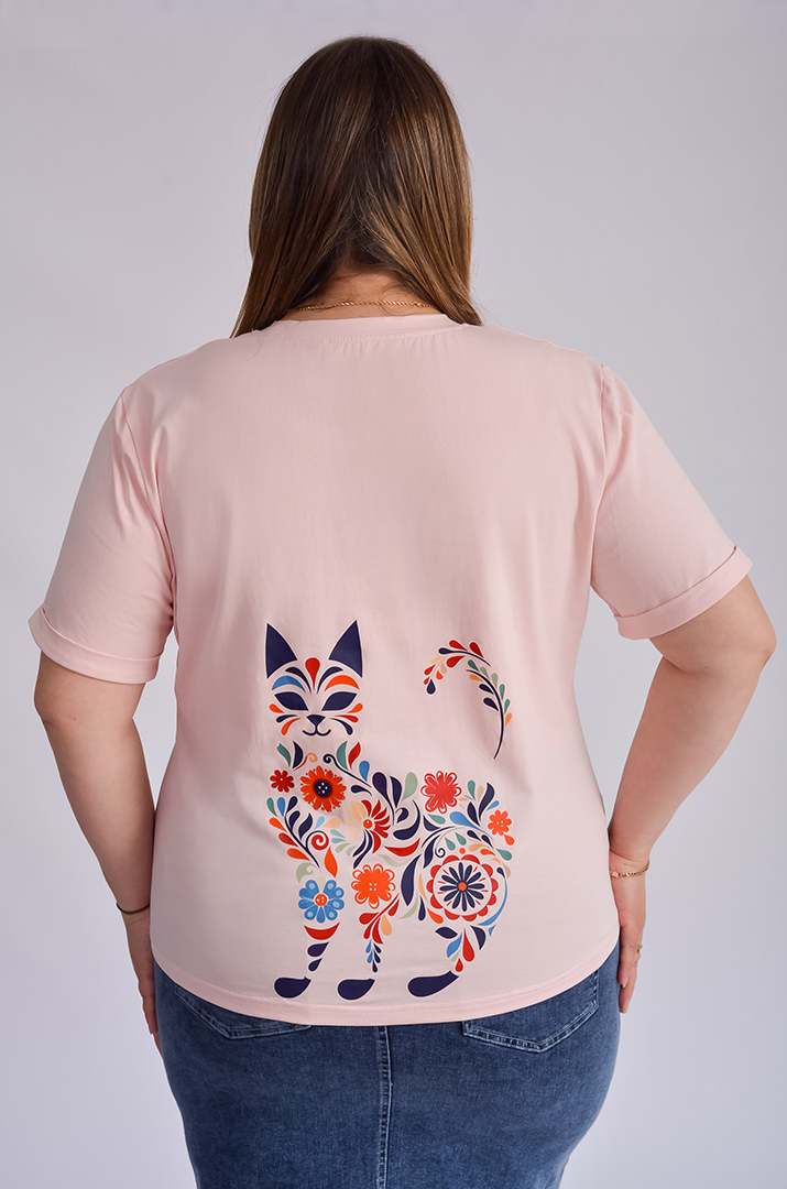 Футболка з котиком в орнамент великих розмірів