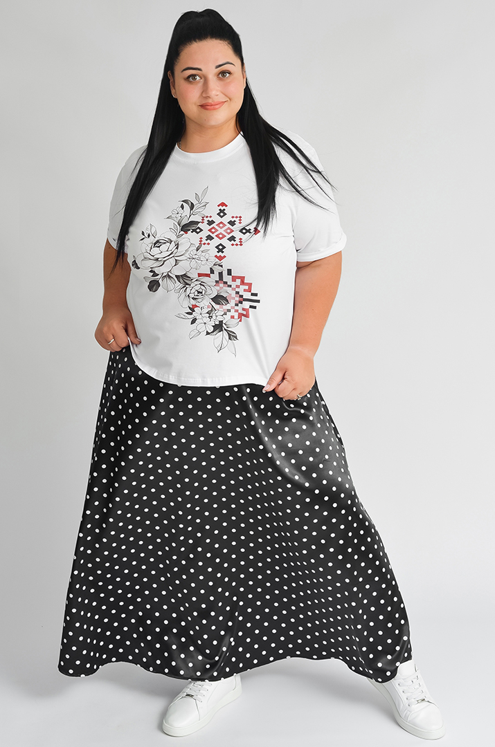 Футболка трикотажна з принтом-вишивкою великих розмірів