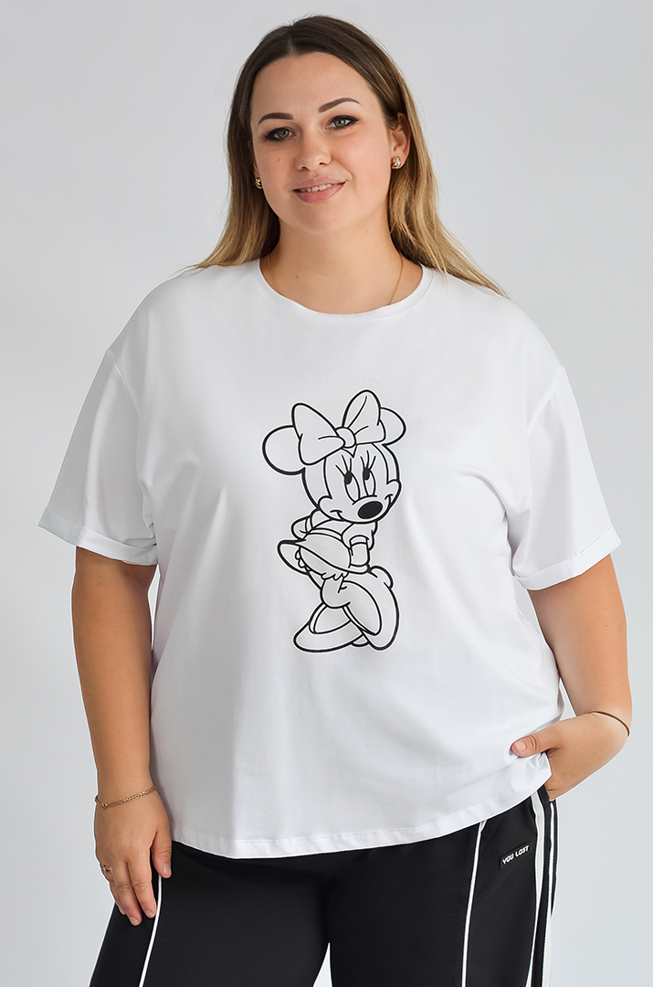 Футболка довга з мультяшним принтом великих розмірів