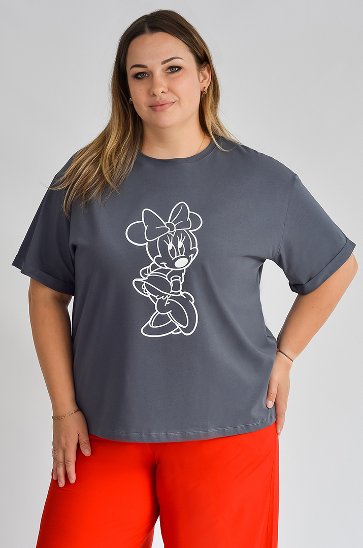 Футболка довга з мультяшним принтом великих розмірів