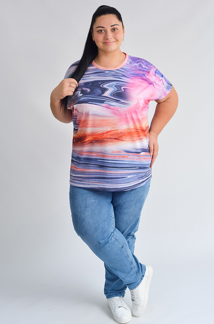 Футболка подовжена з абстрактним принтом великих розмірів