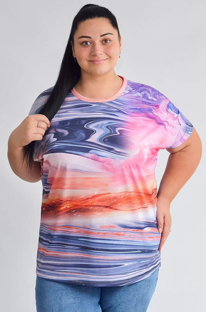 Футболка подовжена з абстрактним принтом великих розмірів