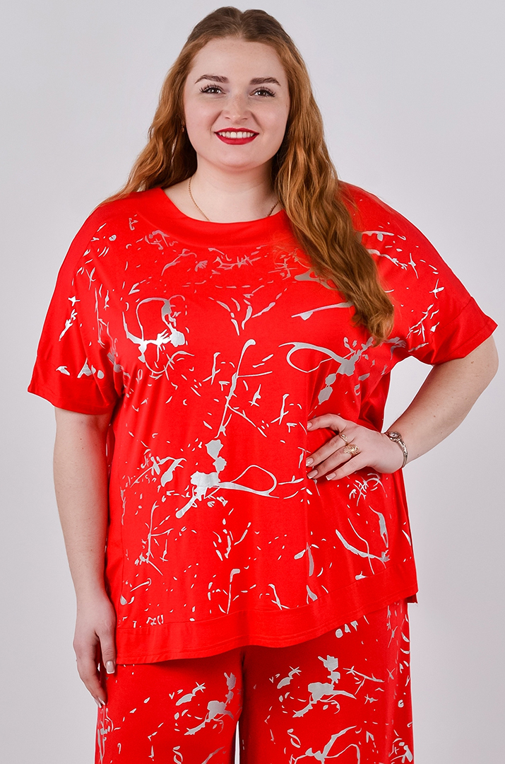 Футболка зі сріблястим абстрактним принтом великих розмірів