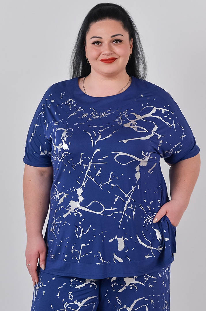 Футболка зі сріблястим абстрактним принтом великих розмірів