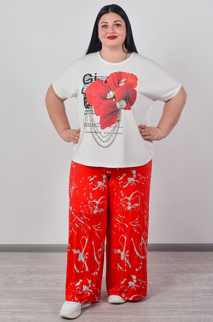 Футболка довга з графічним малюнком та камінціями великих розмірів