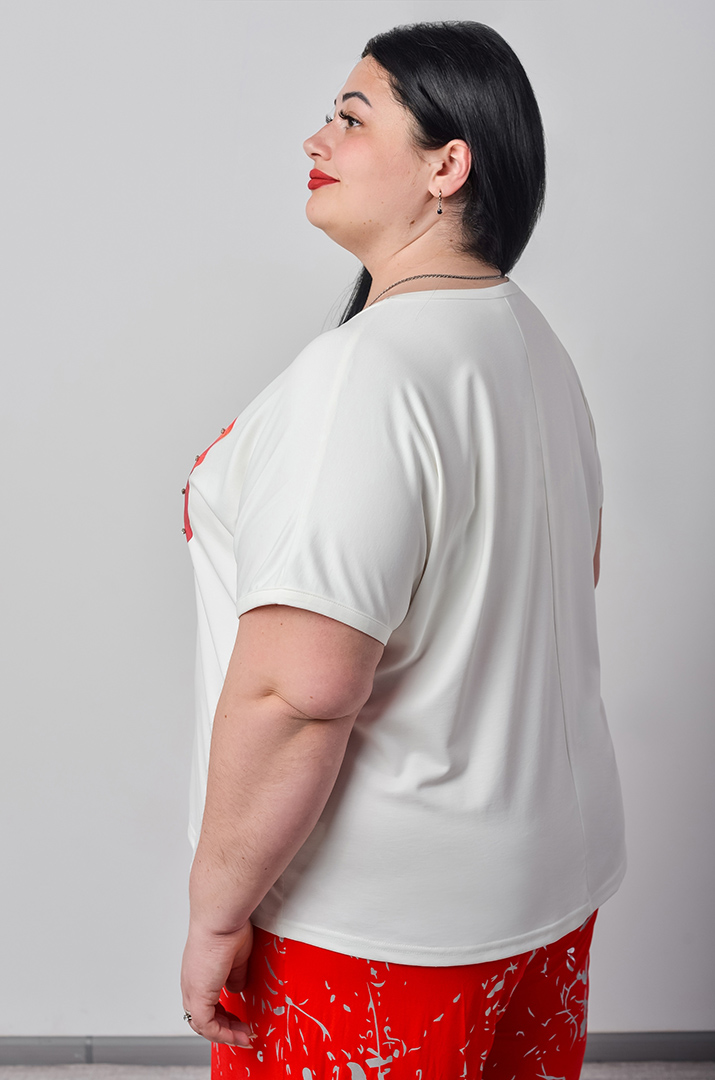 Футболка довга з графічним малюнком та камінціями великих розмірів