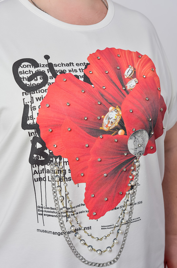 Футболка довга з графічним малюнком та камінціями великих розмірів