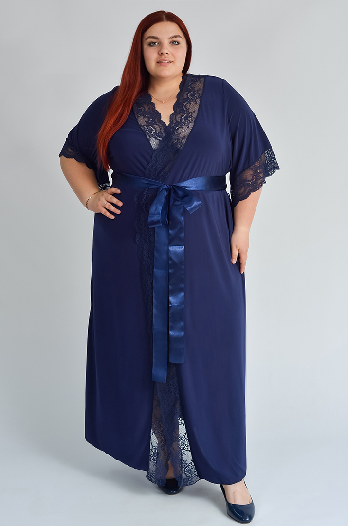 Довгий халат з мереживом батал