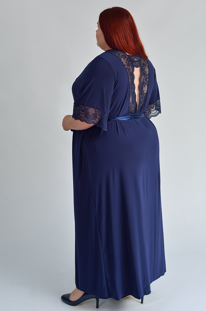 Довгий халат з мереживом батал