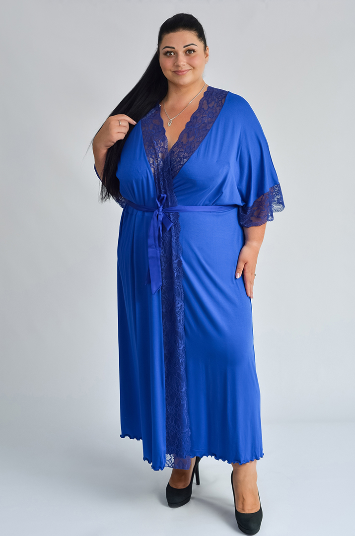 Халат довгий з мереживом супер батал