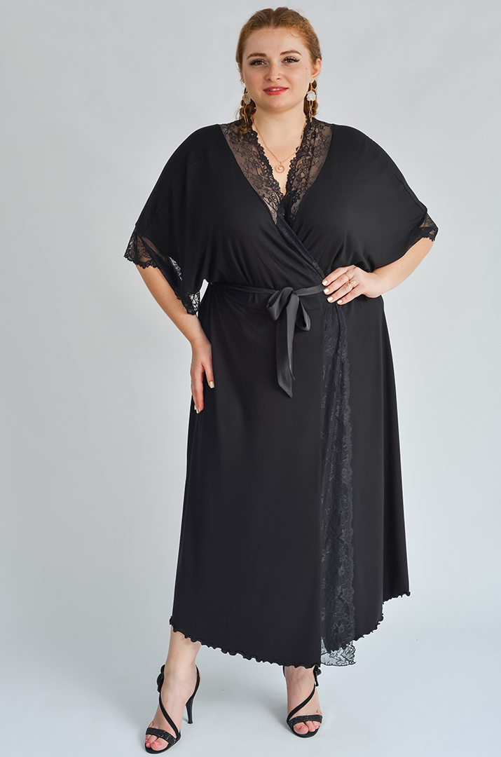 Халат довгий з мереживом супер батал