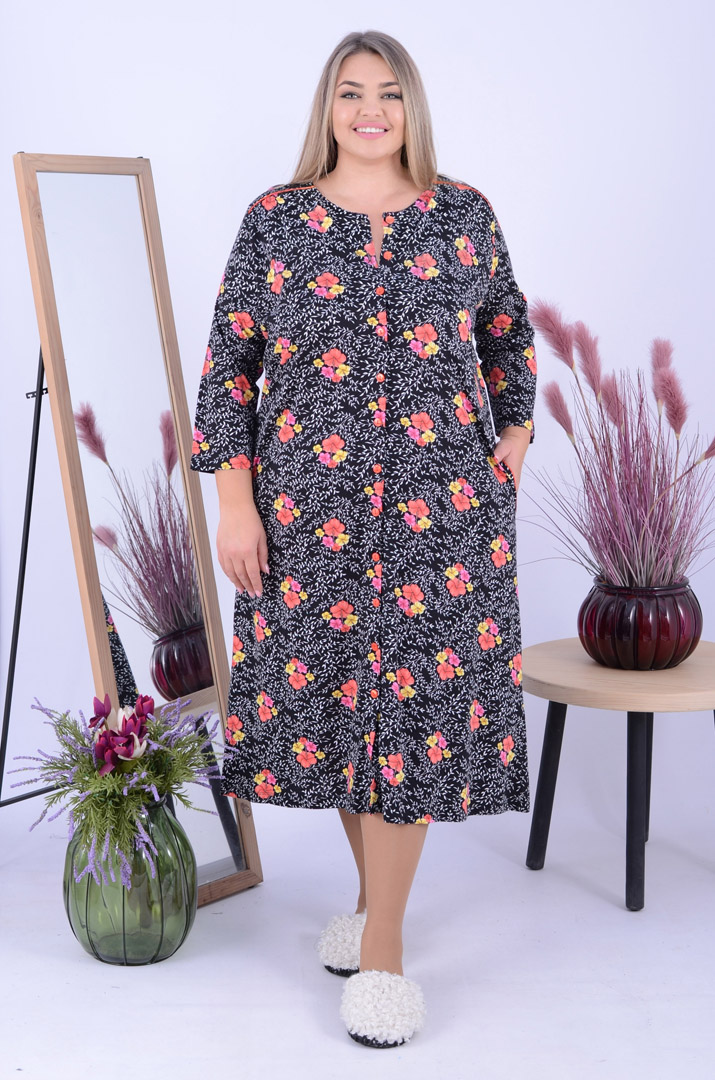 Халат подовжений з квітковим принтом батал