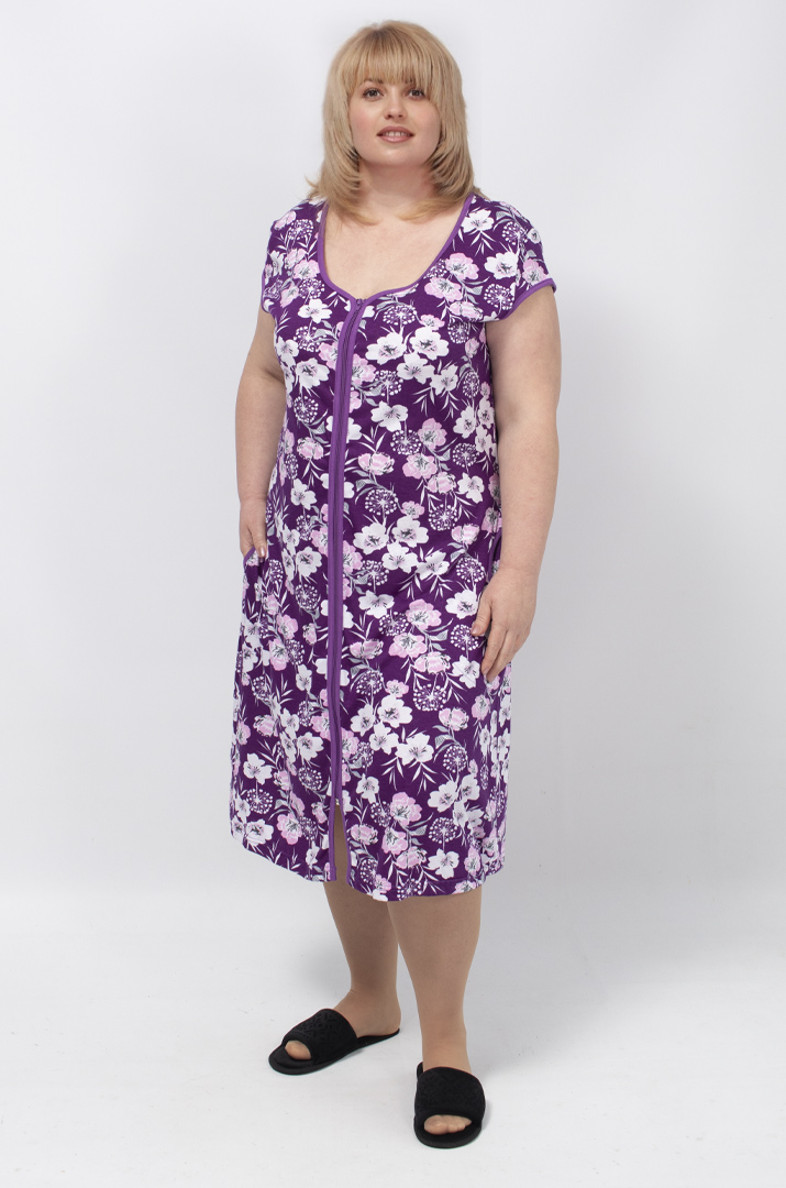 Халат із застібкою блискавкою та коротким рукавом батал