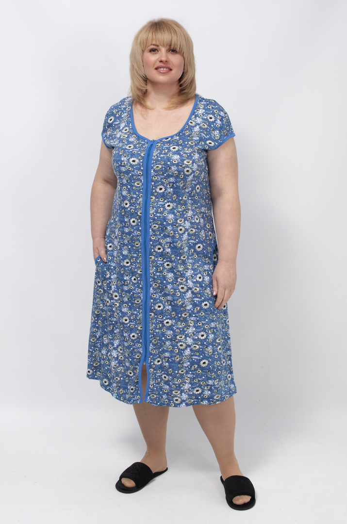 Халат із застібкою блискавкою та коротким рукавом батал