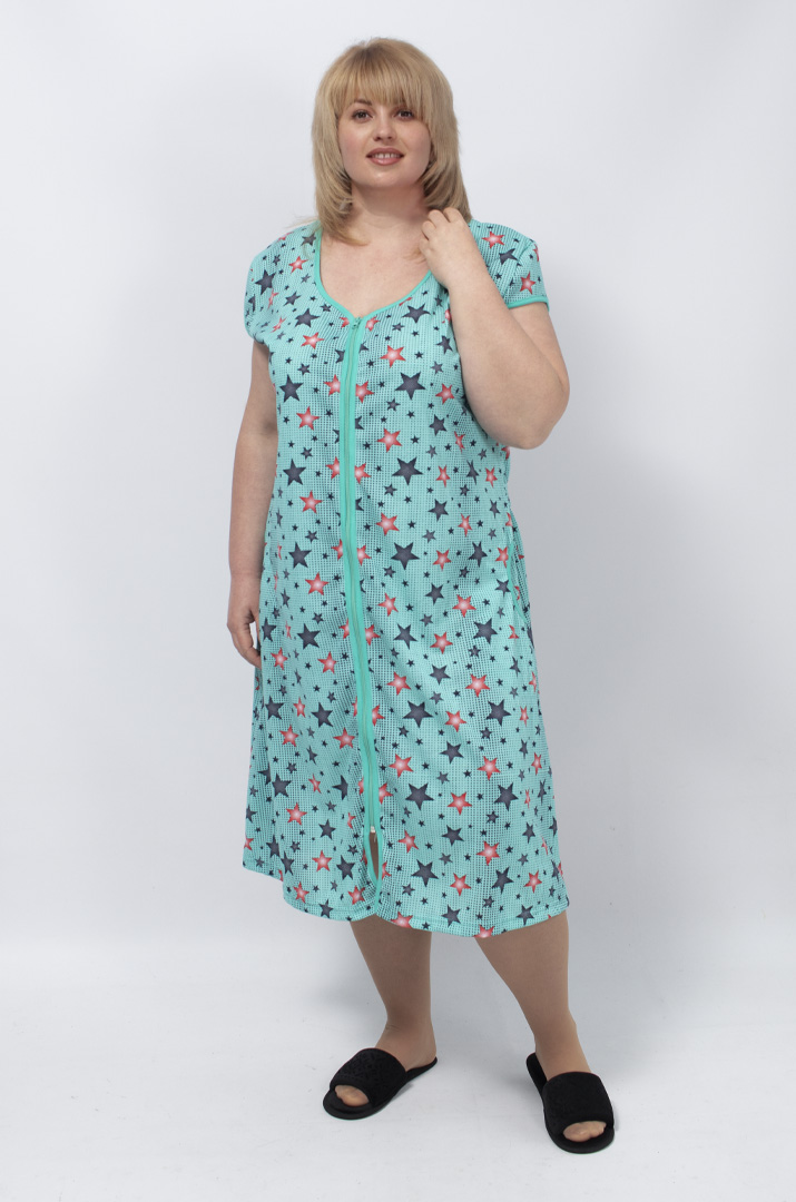 Халат із застібкою блискавкою та коротким рукавом батал