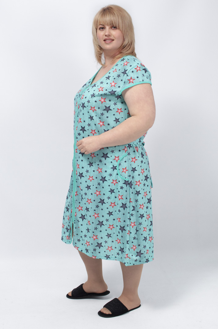 Халат із застібкою блискавкою та коротким рукавом батал