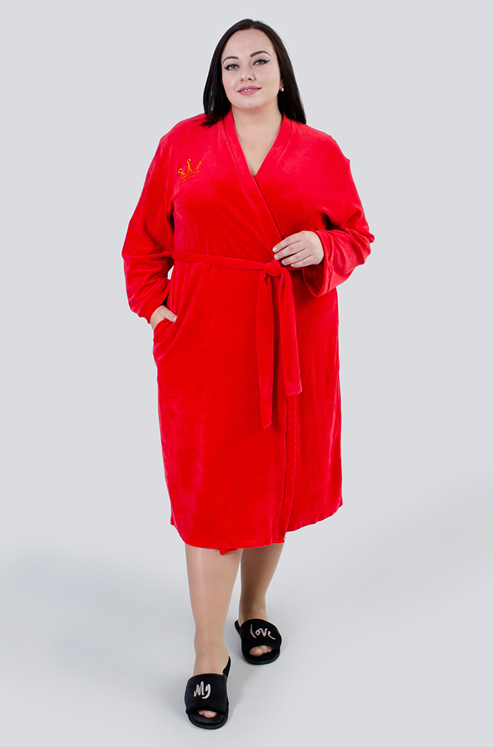 Халат довгий велюровий з поясом супер батал