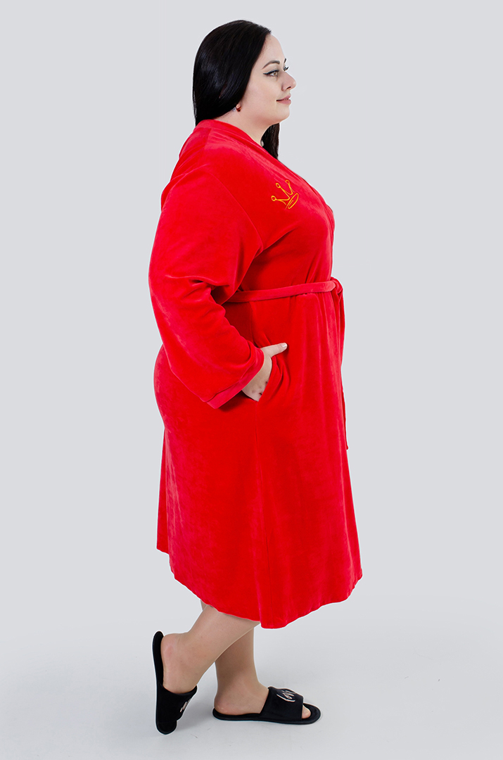 Халат довгий велюровий з поясом супер батал