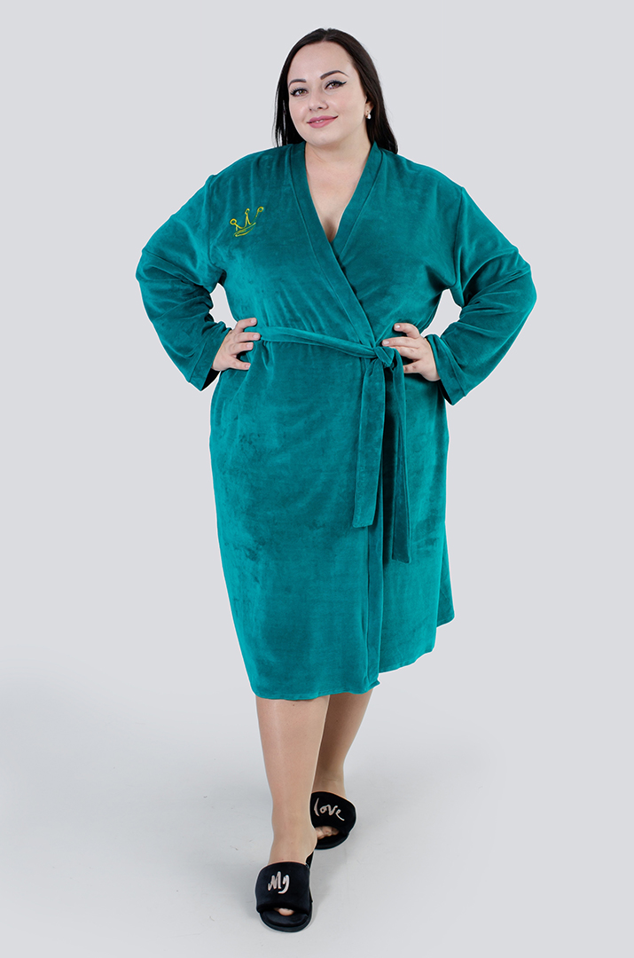 Халат довгий велюровий з поясом супер батал
