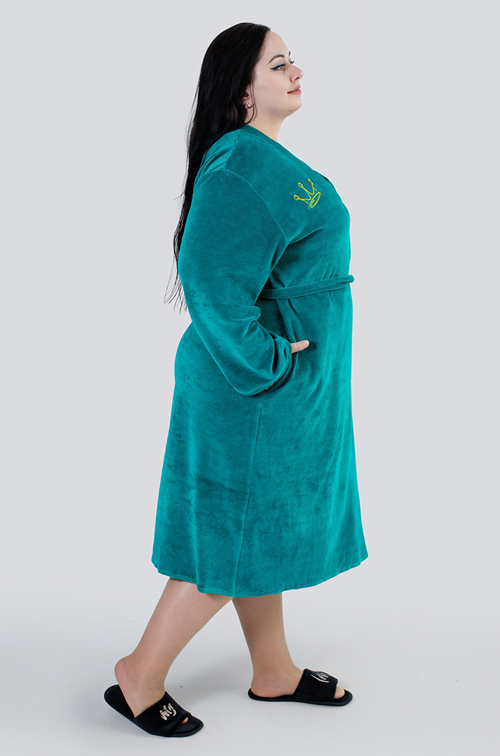 Халат довгий велюровий з поясом супер батал