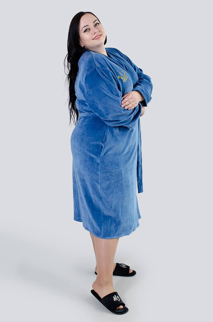 Халат довгий велюровий з поясом супер батал