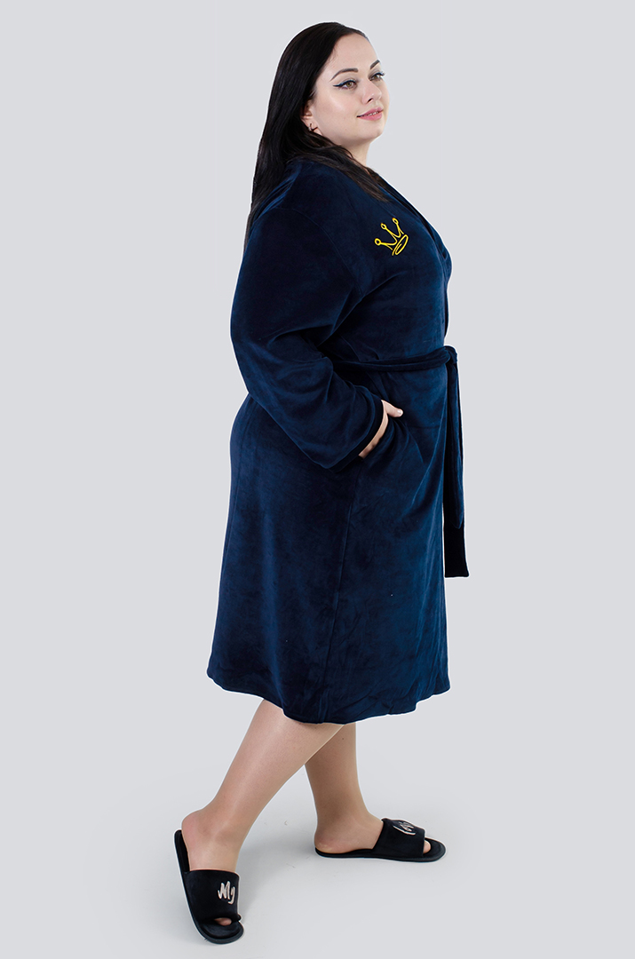 Халат довгий велюровий з поясом супер батал