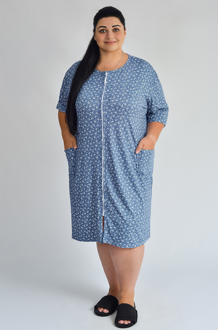 Халат короткий в дрібний квітковий принт великих розмірів