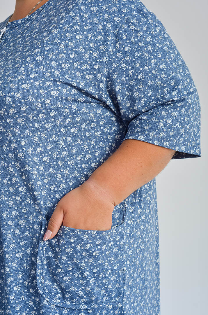 Халат короткий в дрібний квітковий принт великих розмірів