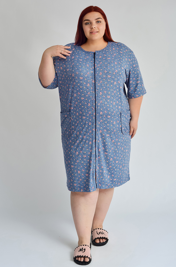 Халат короткий в дрібний квітковий принт великих розмірів