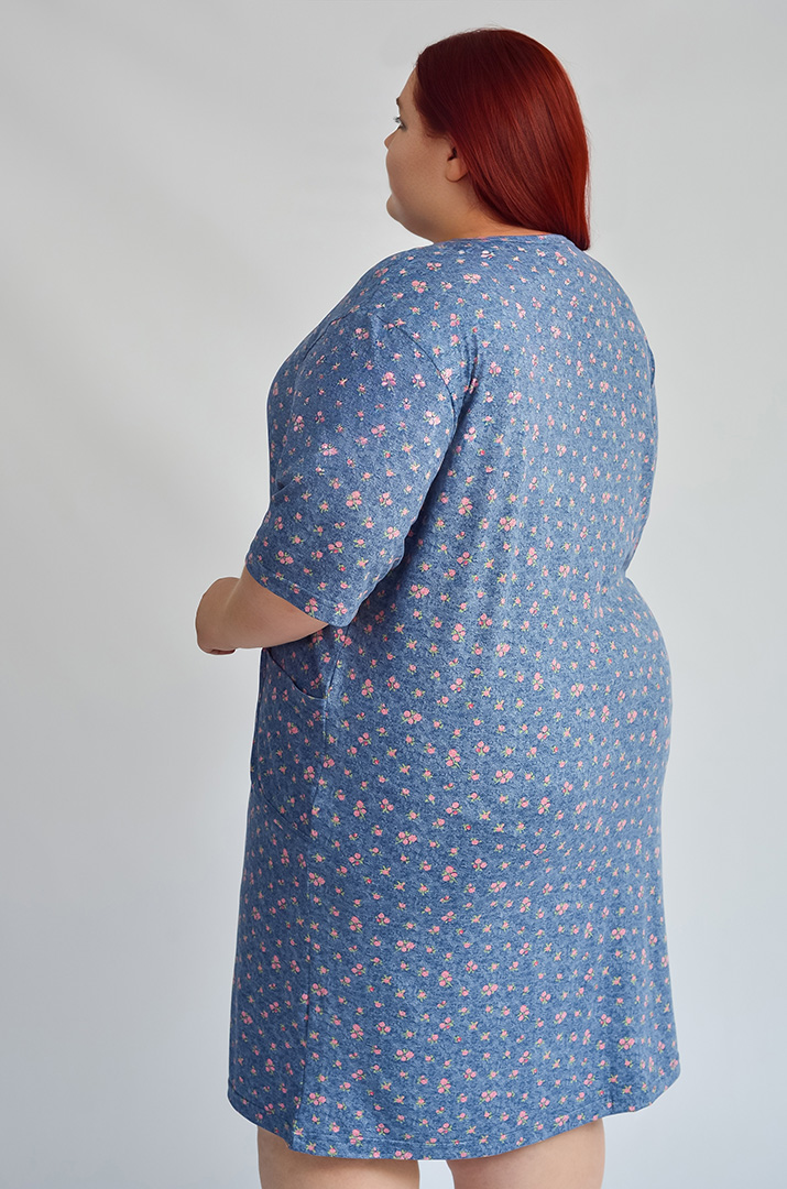 Халат короткий в дрібний квітковий принт великих розмірів