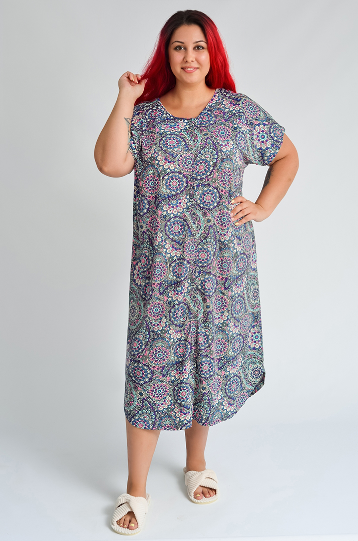 Халат короткий з принтом та на ґудзиках великих розмірів