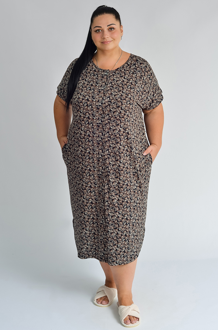 Халат короткий з принтом та на ґудзиках великих розмірів