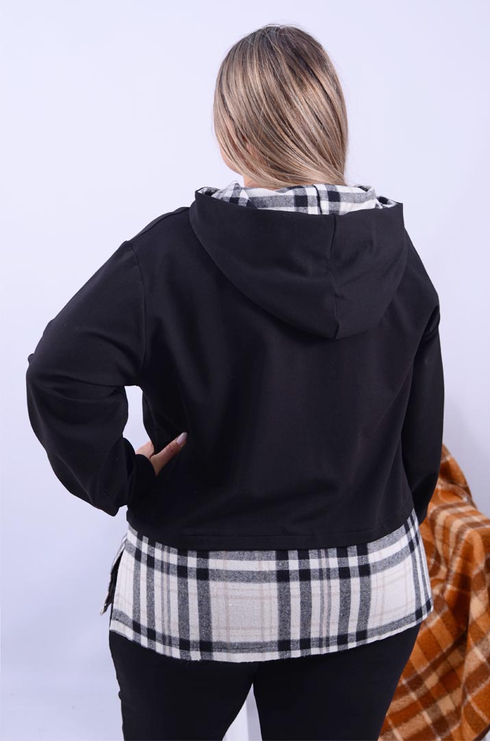 Худі подовжене з клітчатими вставками батал