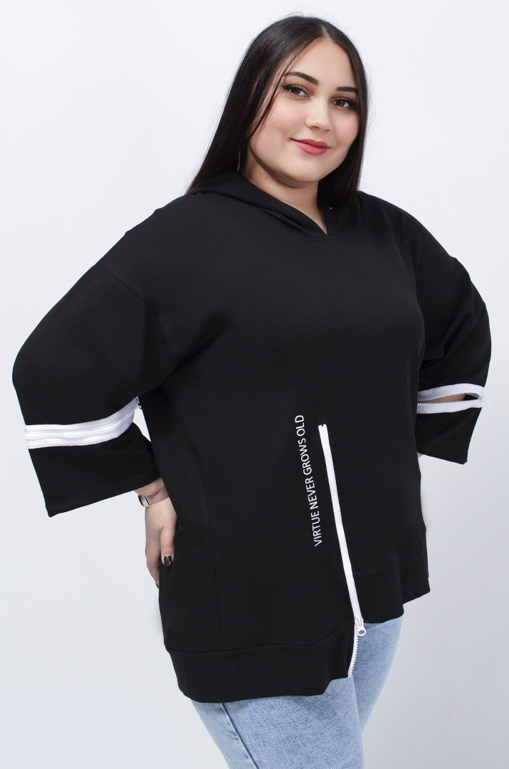 Худі з рукавами трапеція з блискавками батал