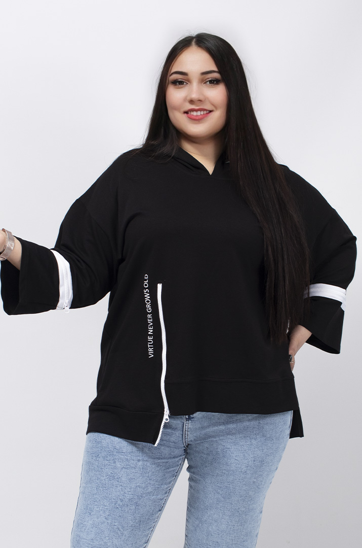 Худі з рукавами трапеція з блискавками батал