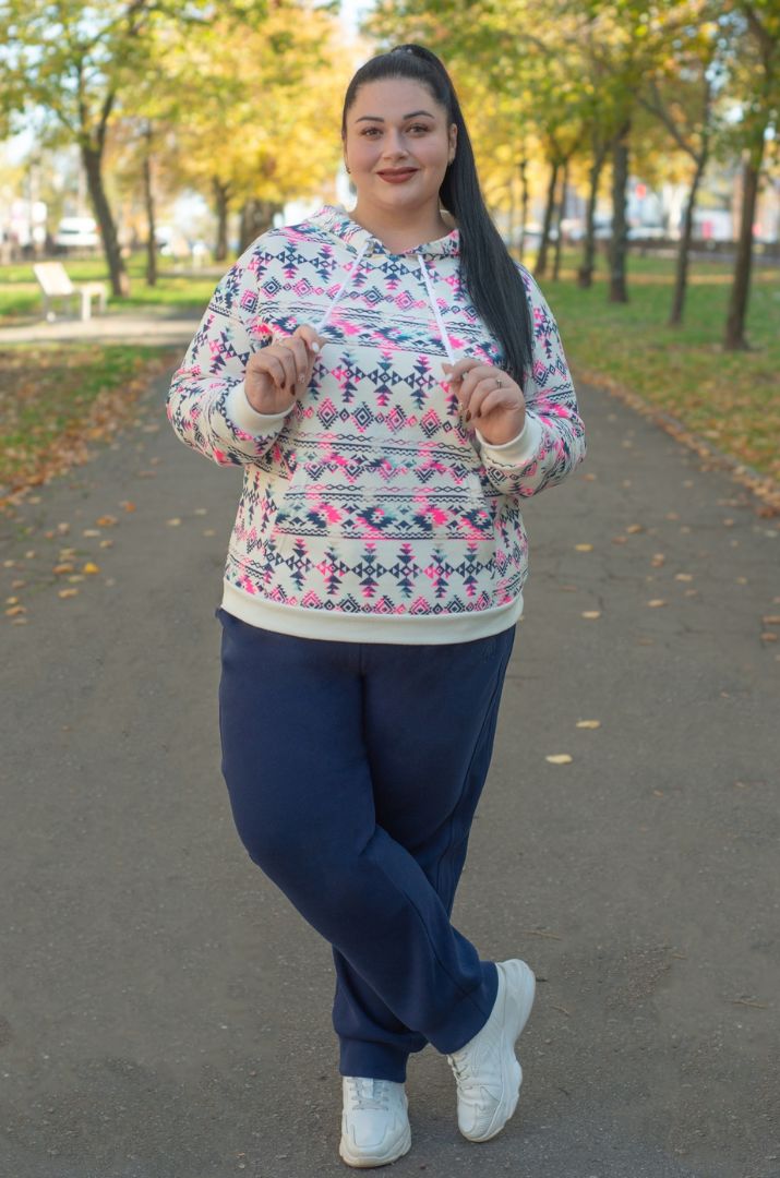 Худі на флісі з етнічним орнаментом великих розмірів
