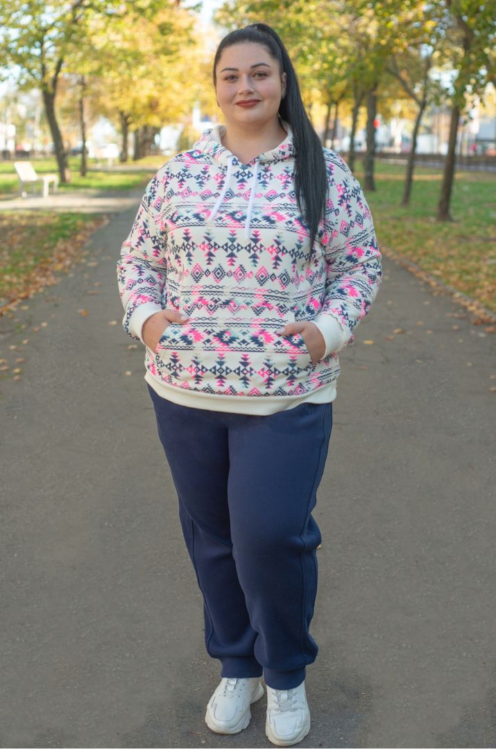 Худі на флісі з етнічним орнаментом великих розмірів