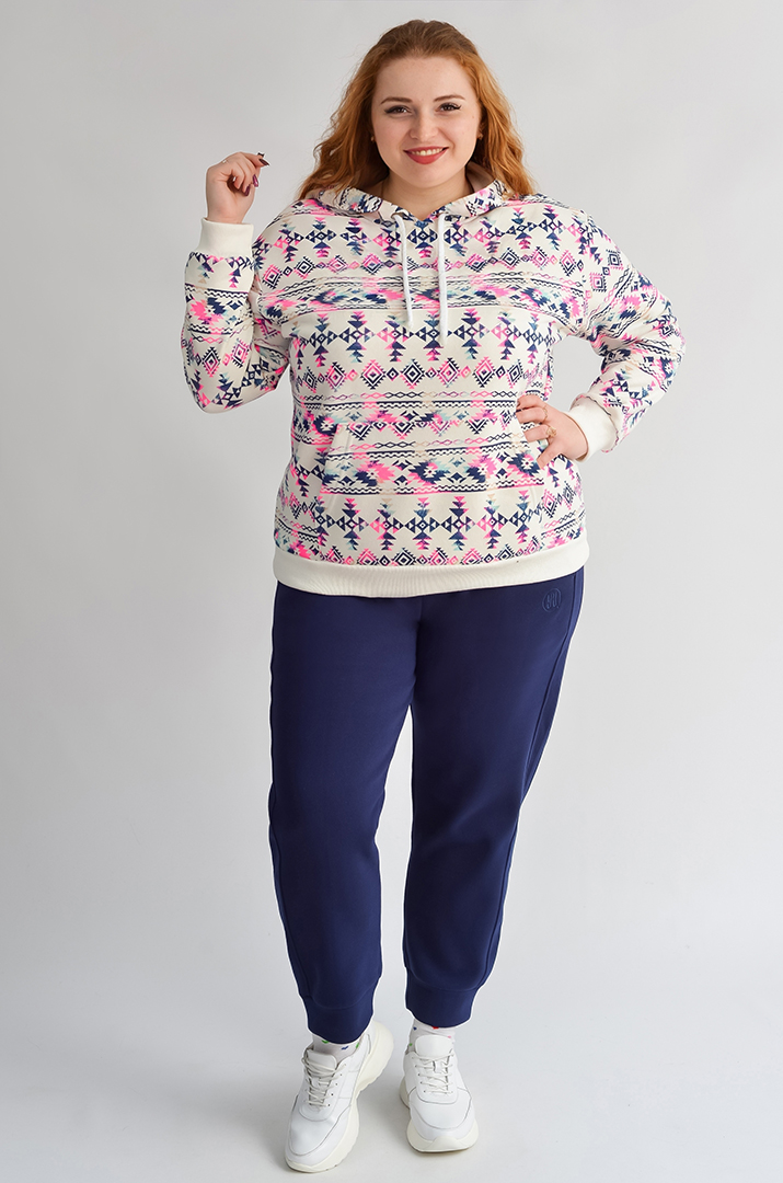 Худі на флісі з етнічним орнаментом великих розмірів