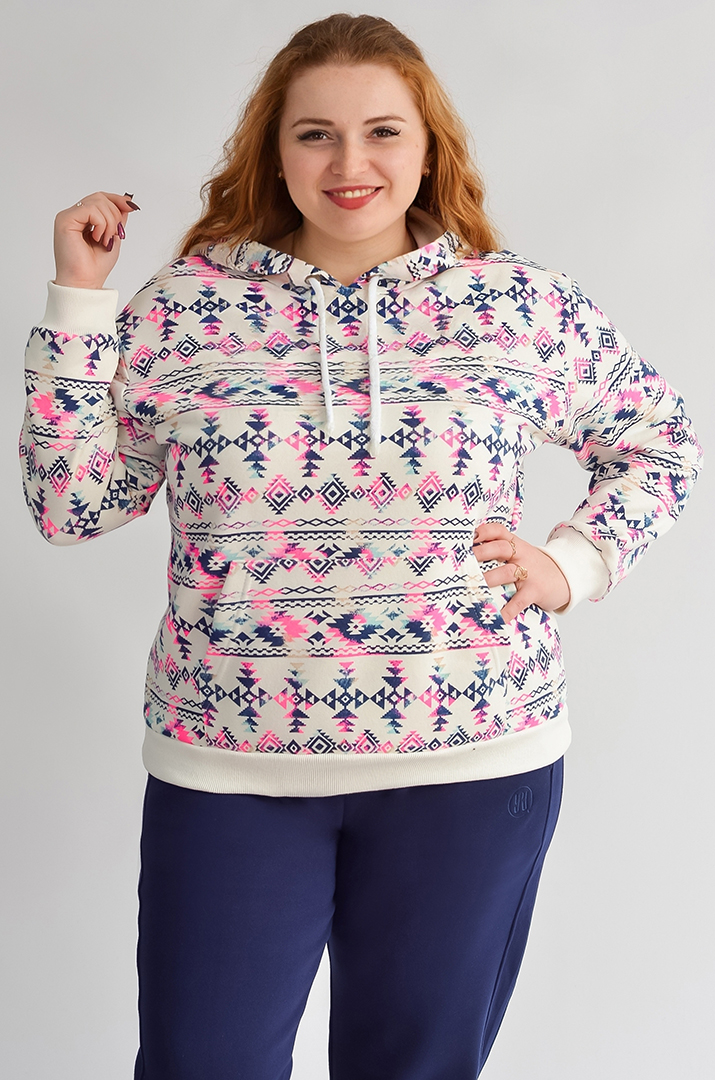 Худі на флісі з етнічним орнаментом великих розмірів