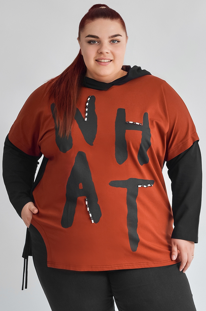 Худі з акцентним написом і капюшоном великих розмірів