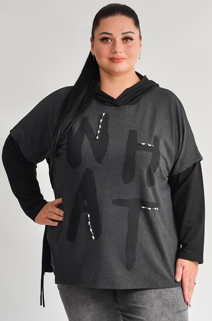 Худі з акцентним написом і капюшоном великих розмірів